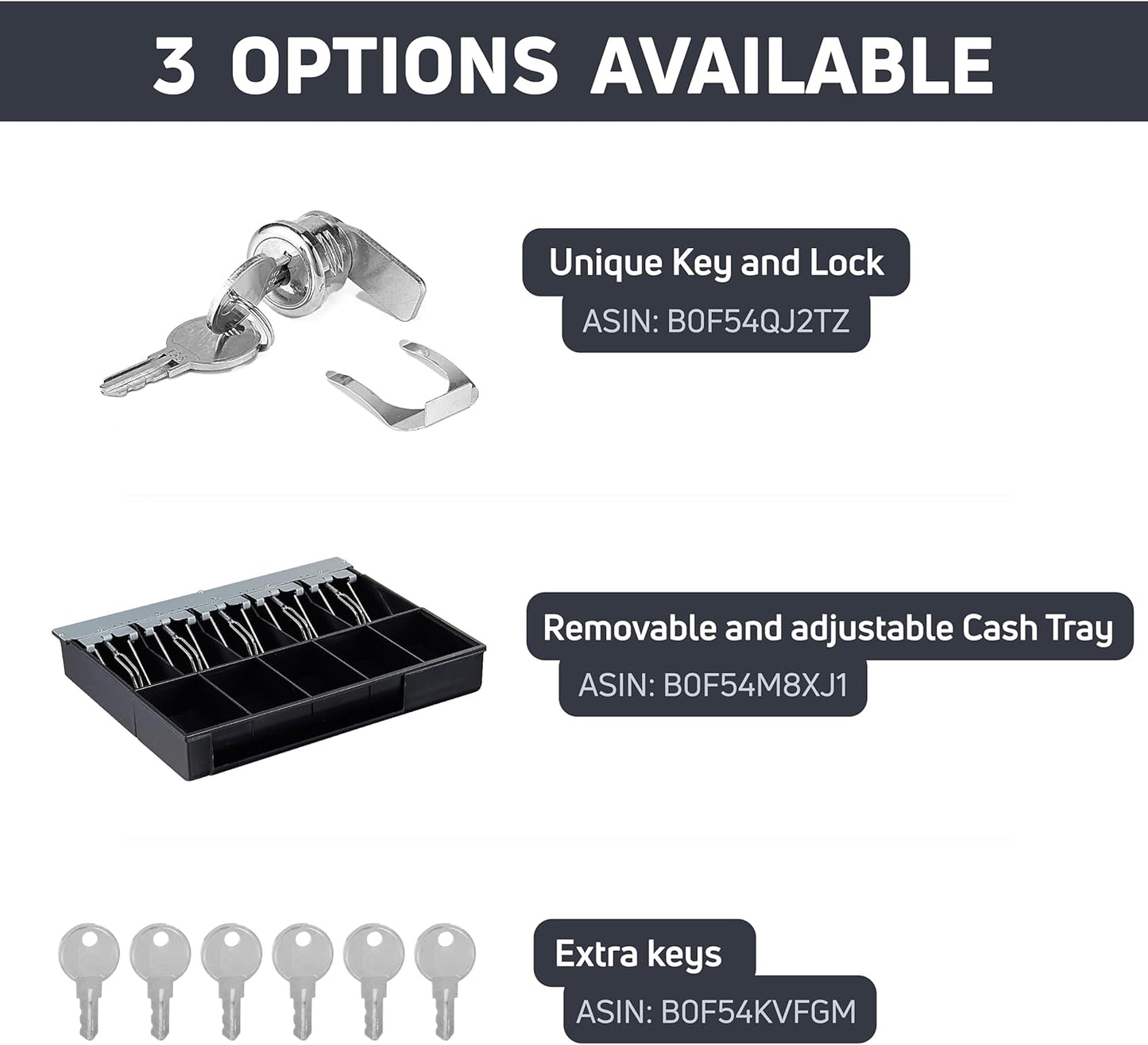HK SYSTEMS 16inch Cash Drawer for POS, No Logo, Black, DC 24V/Micro Switch, RJ12, 1slot, Removable and Adjustable cash tray 5-bill/5-coin Metal wire gripper, 6Keys #135, Stainless Steel front, HK box