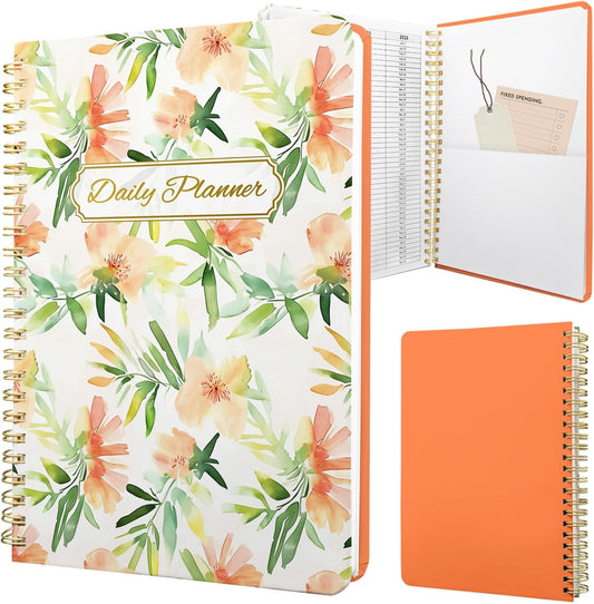 Undated Daily Planner - Spiral Notebook 80 Days One Day Per Page, Hourly Schedule, To-Do List, Notes, Everyday Planning Task, A5 Hardcover Journal Organizer Book Women Cute Aesthetic, Summer