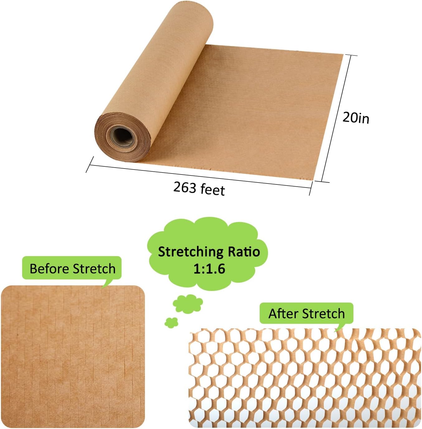 Honeycomb Packing Paper 20" x 420' Recyclable Cushion Packing Paper Expanding Honeycomb Packing Paper Wrap Roll Eco Friendly for Moving Shipping Gift Packaging Breakables