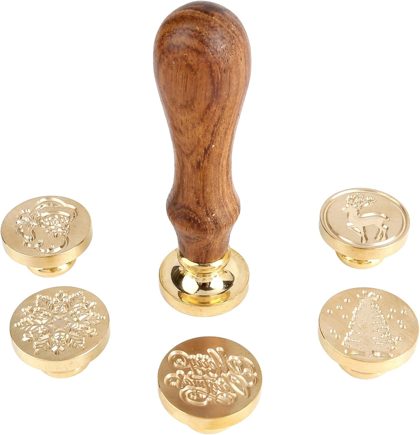 Yoption 6 Pcs Wax Seal Stamp Set, Christmas Sealing Wax Stamps Kit, Wooden Handle with Brass Head for Christmas Greeting Cards Gift
