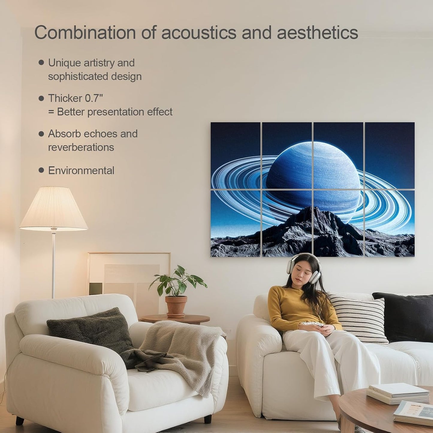 UMIACOUSTICS 8 Pcs 0.7Inch Thick Art Acoustic Panels, Total 47.2” x 31.5” Decorative Acoustical Wall Panels, Sound Absorbing Art Panels for Home, Office, Hotel, Astronomy-Aurora