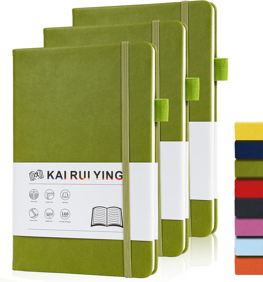 KaiRuiYing 3 Pack Lined Journal Notebooks for Work, 160 Pages, 5.5"x8.6", Hardcover, Colorful A5 Medium College Ruled, Journaling Notebooks for Notes-Taking, Fits for Office School Home