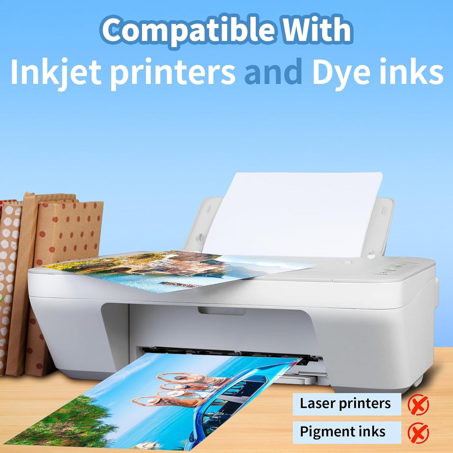 Photo Paper 5 x 7inches, 100 Sheets Glossy Photo Printer Paper, Instant Dry Picture Paper for DIY Chip Bag, Flyers, Cards, Calendars and Brochures(180gsm/48lb)