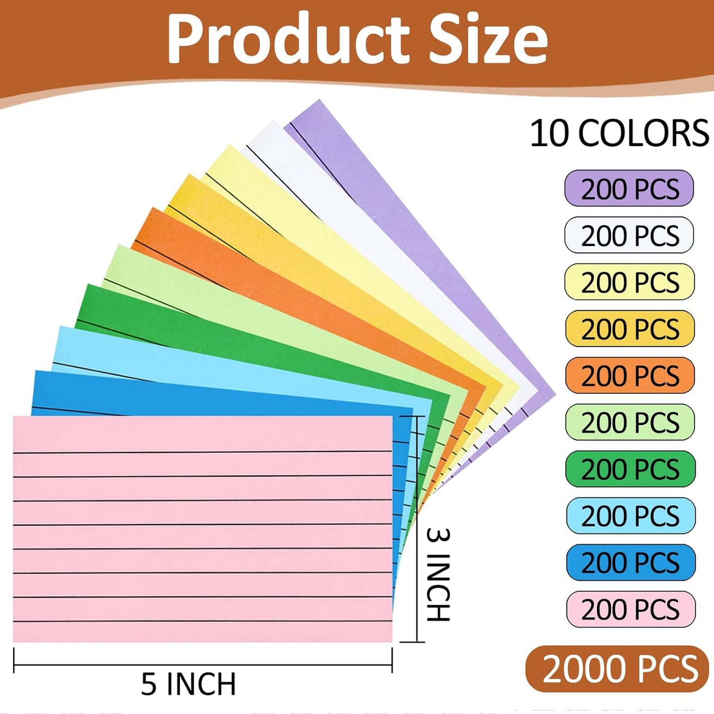 2000 Count Colored Index Cards 3x5, Lined Note Cards, Notecards, Study Cards, Flash Cards for Studying School Note Taking Office College Supplies, 10 Colors