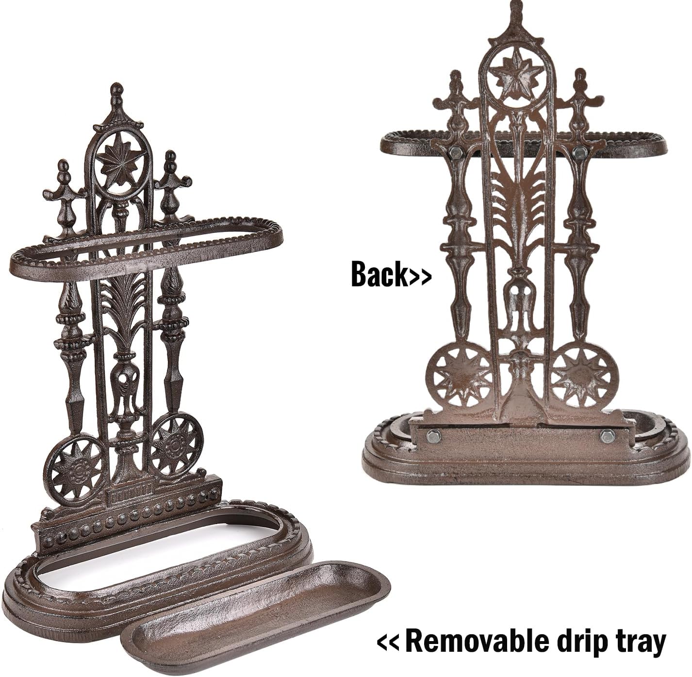 Sungmor Royal Style Cast Iron Umbrella Stand w/Detachable Drip Tray, Heavy Duty Rustic Umbrella Holder for Entryway,Front Door,Hallway,Outside Porch, Decorative Freestanding Umbrella Rack Organizer