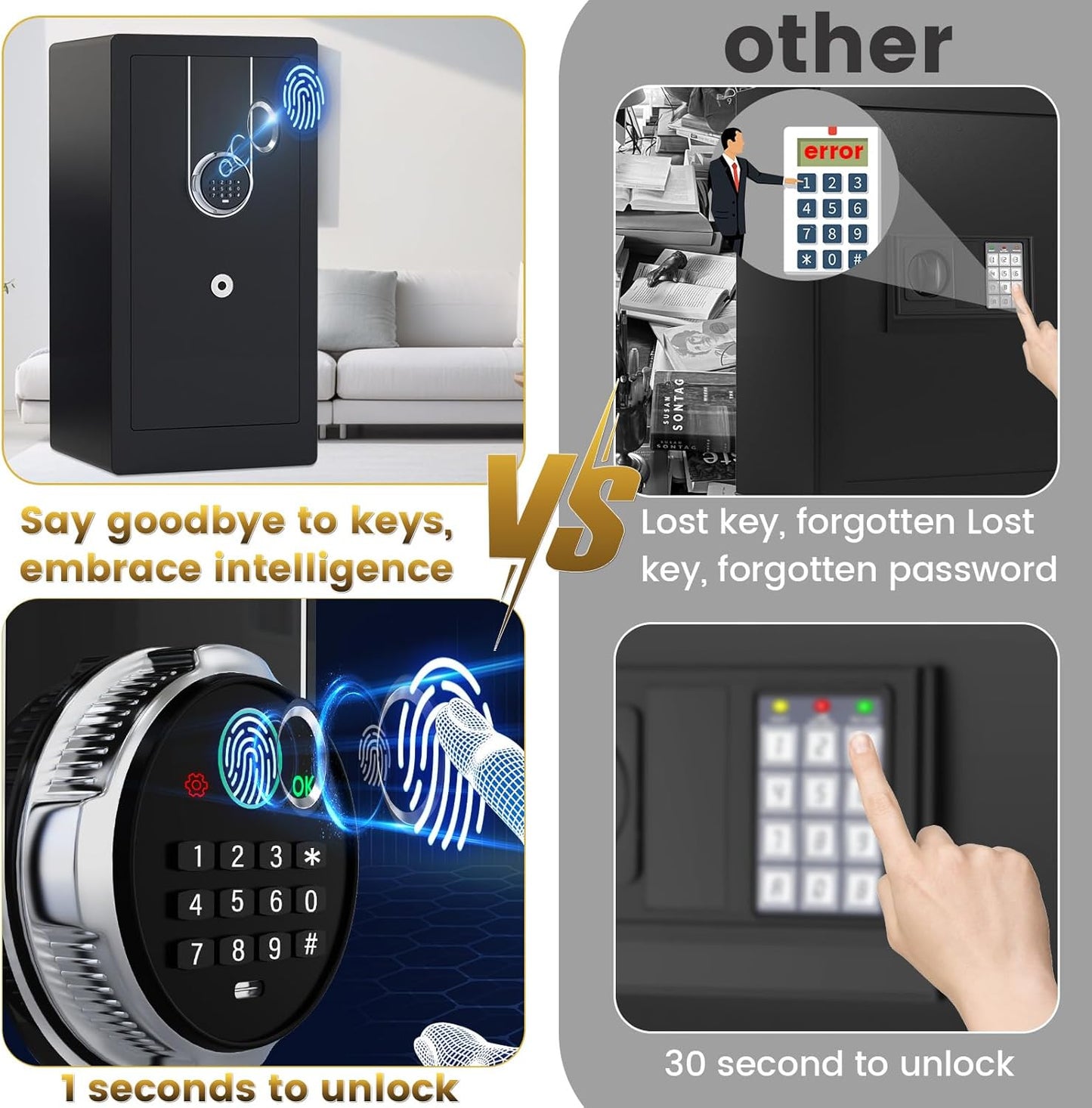 9.0 Cuft Heavy Duty Biometric Fireproof Safe Box with Fireproof Waterproof Bag, Large Document Storage with Bottom Hidden Compartment, Anti-Theft Dual Alerts, Mute Mode, Digital Security for Business