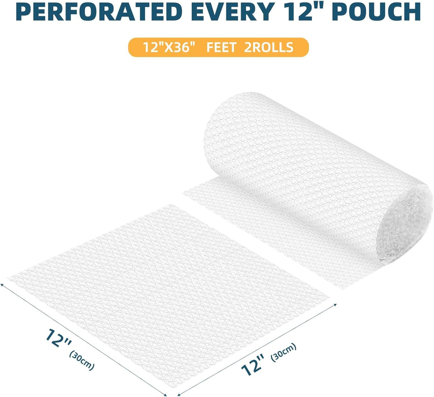 Metronic Bubble Cushioning Wrap 2 Pack 12 Inch x 72ft Total, Dense Bubble Packing Air Wrap Clear Bubble Packing Roll for Shipping and Moving Supplies, Perforated Every 12"