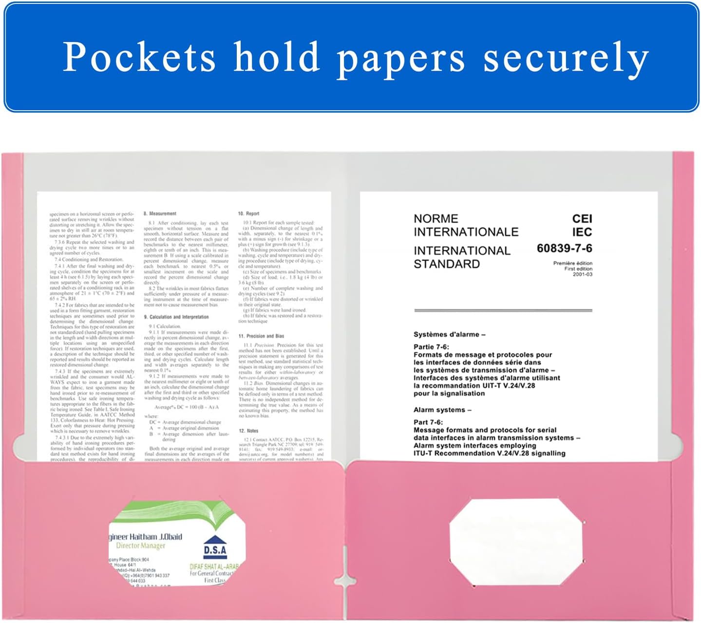 Zzrywuty File Folders with Pockets Letter Size, 50-Pack Paper Folders with Card Slot, Two Pocket Folders for School Students, Businessmen, Home and Office Workers（Pink）