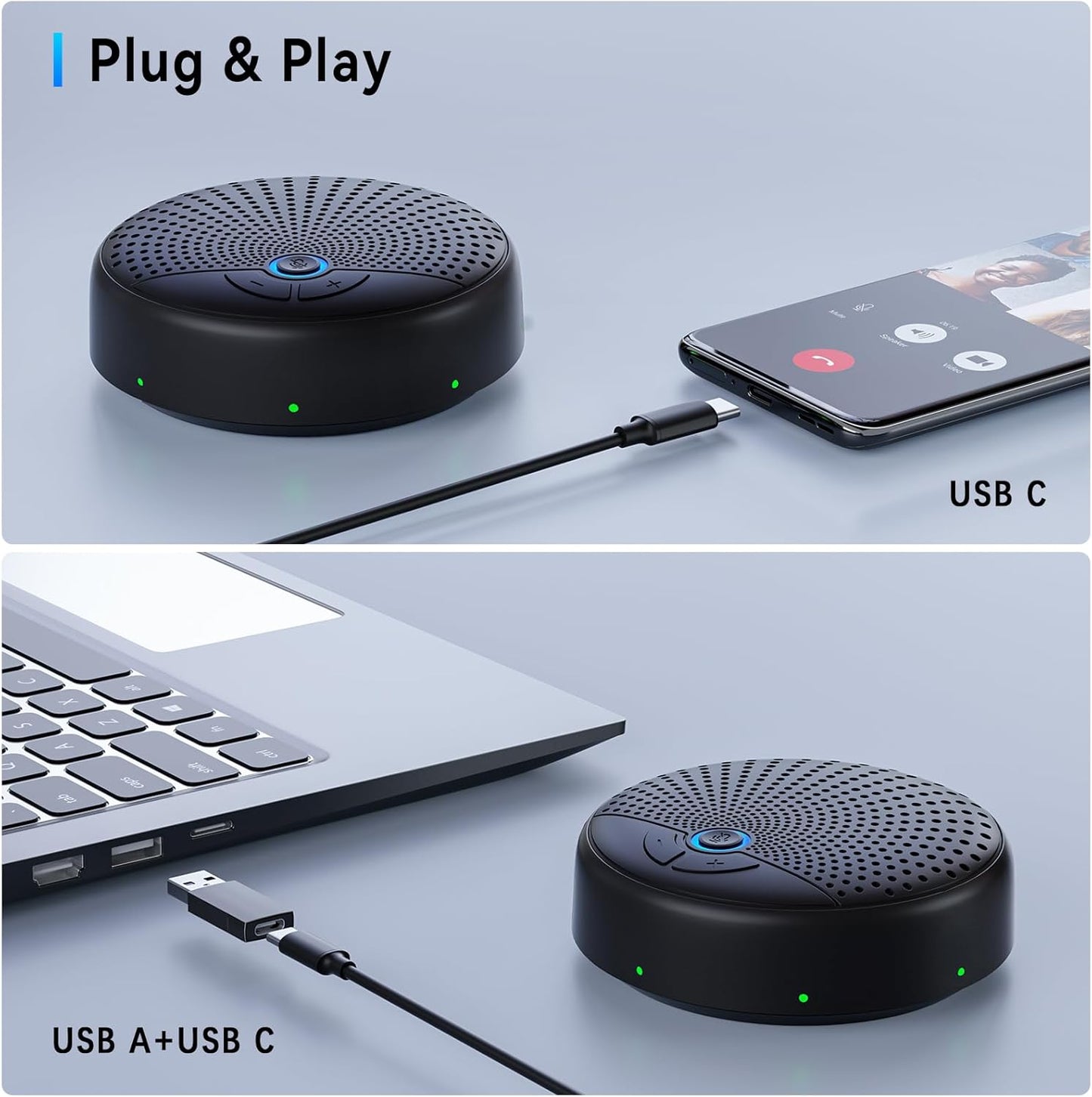 Conference Speaker and Microphone, 10 AI Mics 360° Voice Pick Up & Noise Reduction, USB Speakerphone for 10-15 People Conference Room, Compatible with Multi-Leading Platforms, Zoom, MS Team