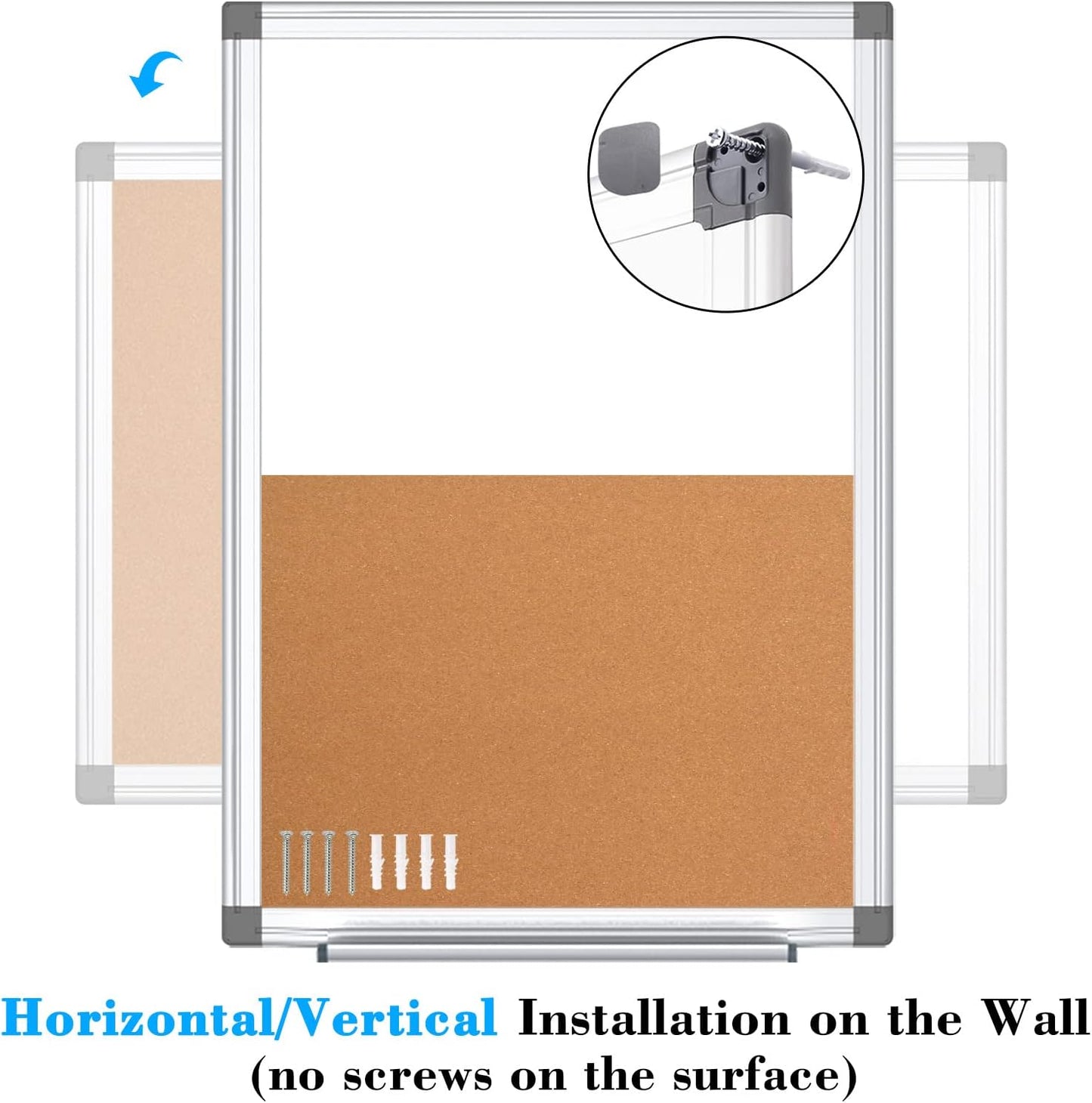 WALGLASS Combination Magnetic Whiteboard & Corkboard, 36"x24" Combo for School, Office & Home, Dry Erase Board with Removable Tray, Pins, Eraser, Markers & Magnets