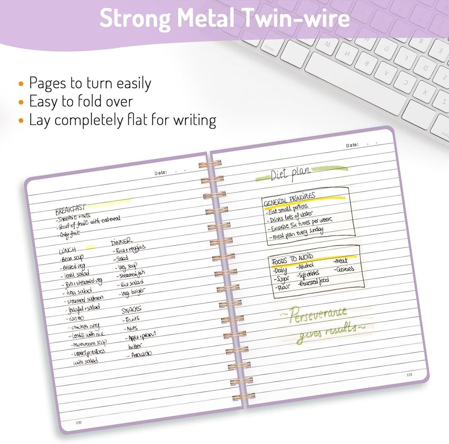 Forvencer A4 Lined Spiral Journal Notebook with 300 Numbered Pages, 11" X 8.5" Thick Journals for Writing with 100GSM Paper, Hardcover Notebooks with Contents for Work, School, Purple