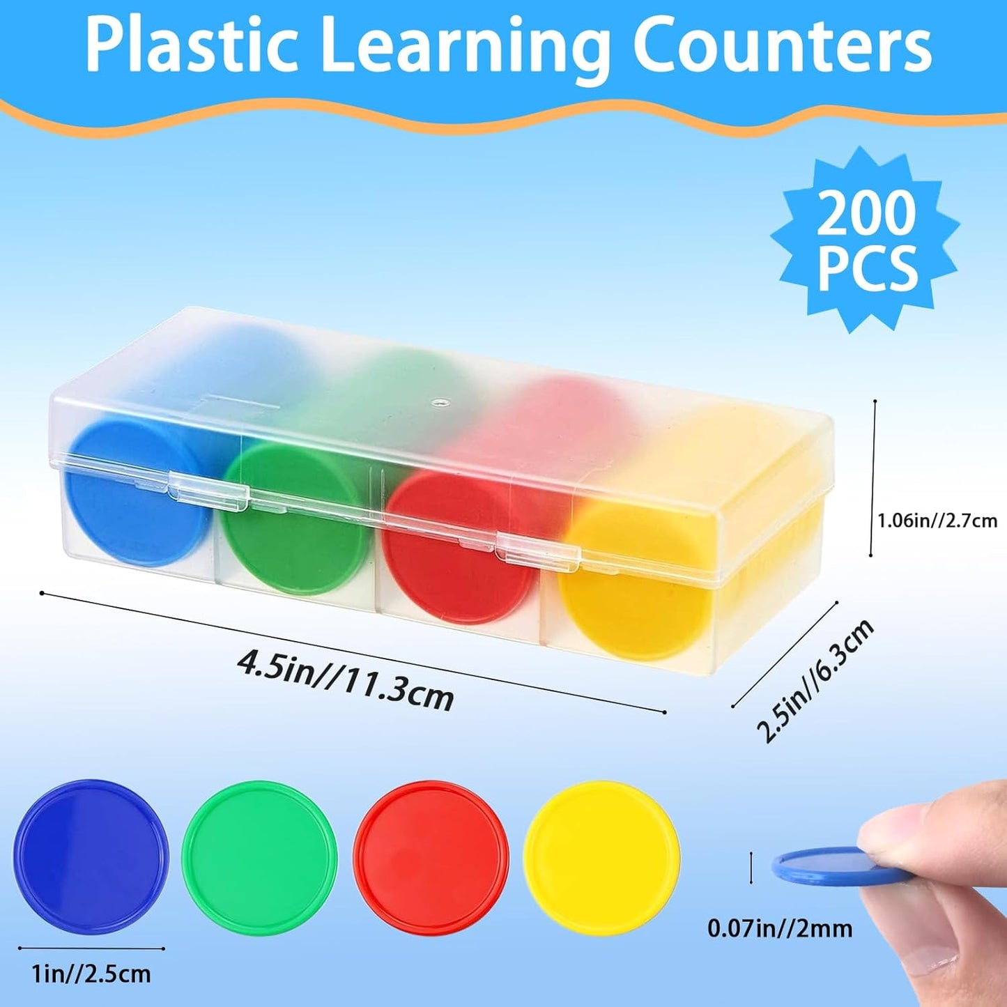 200pcs Math Counters,1 Inch Bingo Chips,4 Colors with Storage Box Plastic Poker Chips,for Education,Math Counters,Round Game