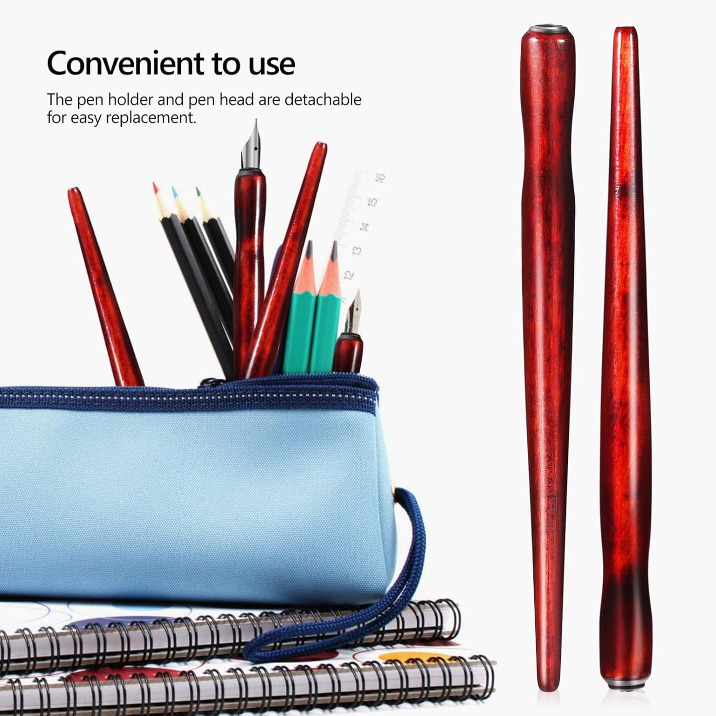 Gadpiparty 12-Piece Wooden Dip Pen Holder Set for Calligraphy, Drawing & Illustration - Portable Dark Red Penholder with Comfort Grip, Ideal for Ink Writing & Sketching