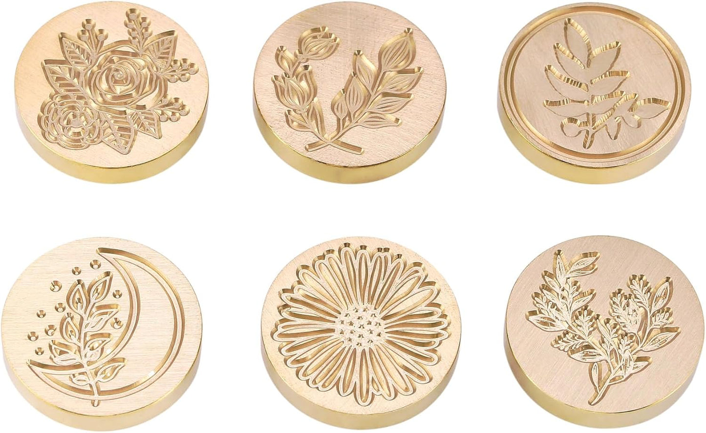 Yoption 6 Pieces Botanical Wax Seal Stamp Heads Set, Vintage Plant Flower Eucalyptus Sealing Stamp for Wedding Envelopes Invitation Decoration