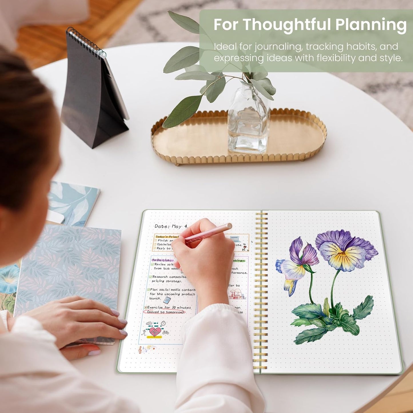 Taja Spiral Dotted Notebook, 8.5"x11" Notebooks for Work, Large A4 Journal for Women & Men, Bullet Dotted Journal, Journaling Notebook for Writing, Plastic Cover Spiral Journal, Green