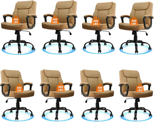CLATINA Brown Office Computer Chair PU Leather Executive Swivel Adjustable Height Chairs with Upholstery Fixed armrest Mid-Back Leather Thick Cushion Office Chair Brown 8Pack