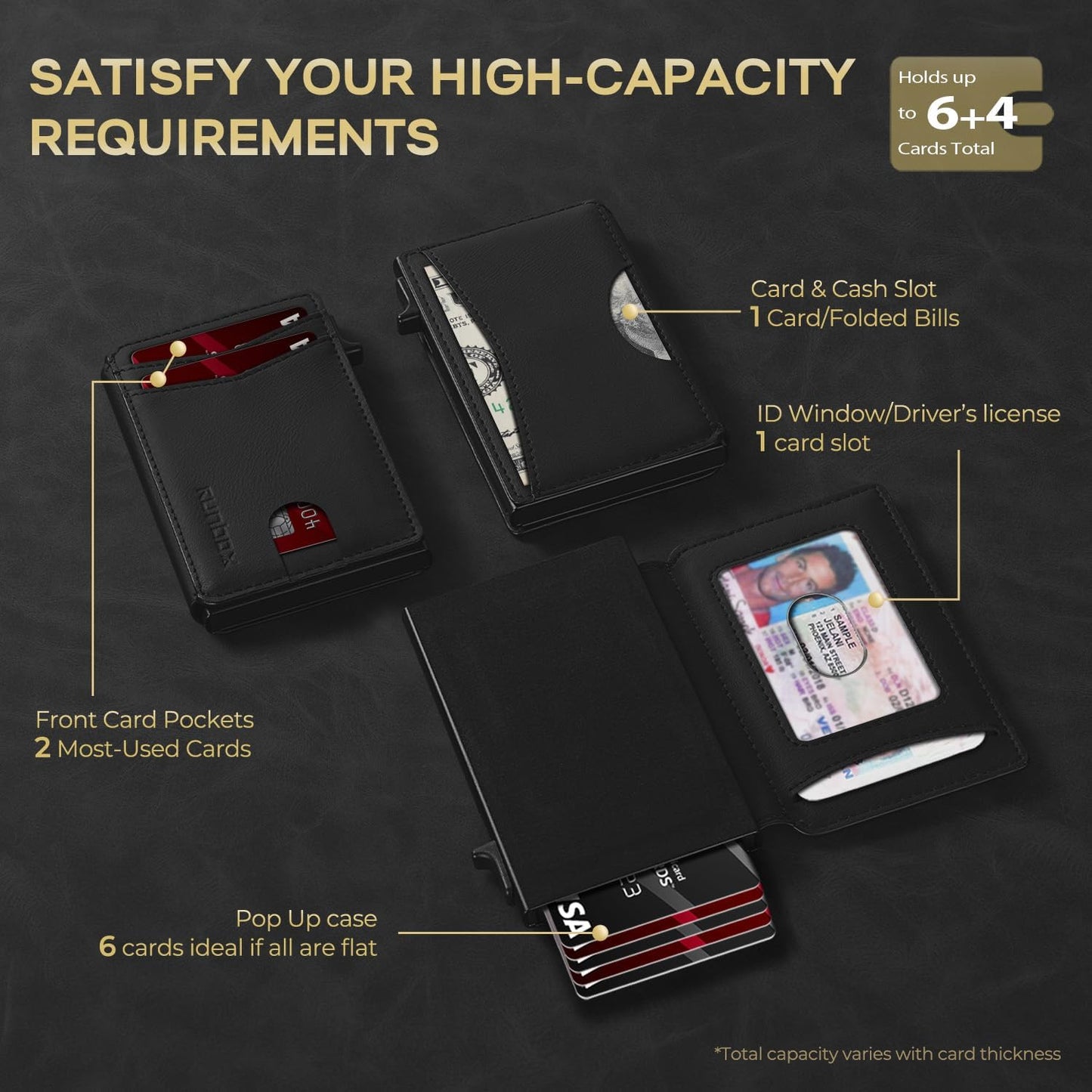 Slim Card Wallet for Men with ID Window – Minimalist RFID Wallet, Pop-Up Function, Ultra Thin Design, Metal Business Card Case Holds 8+ Cards, Gifts for Men, Men's Accessories