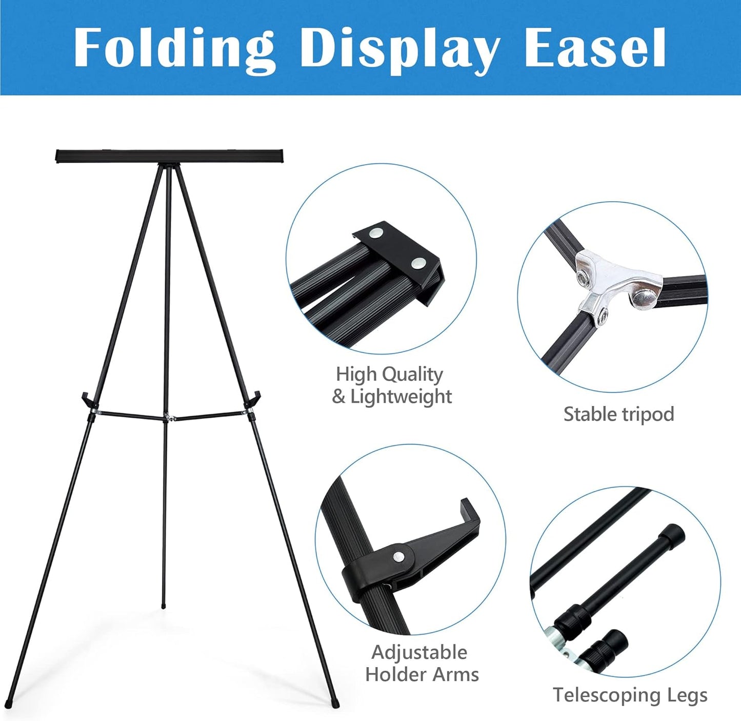 Falling in Art Aluminum Flip Chart Display Easel Stand with Adjustable Floor for Boardroom, Whiteboard, Paper Pads, Signage, 63 1/2'' High, Black,2 Pack