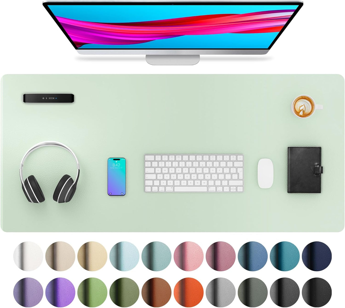 Aothia Large PU Leather Desk Pad Protector – Non-Slip Mouse Pad & Writing Mat for Office/Home, Waterproof, Easy to Clean (36" x 17", Aqua)