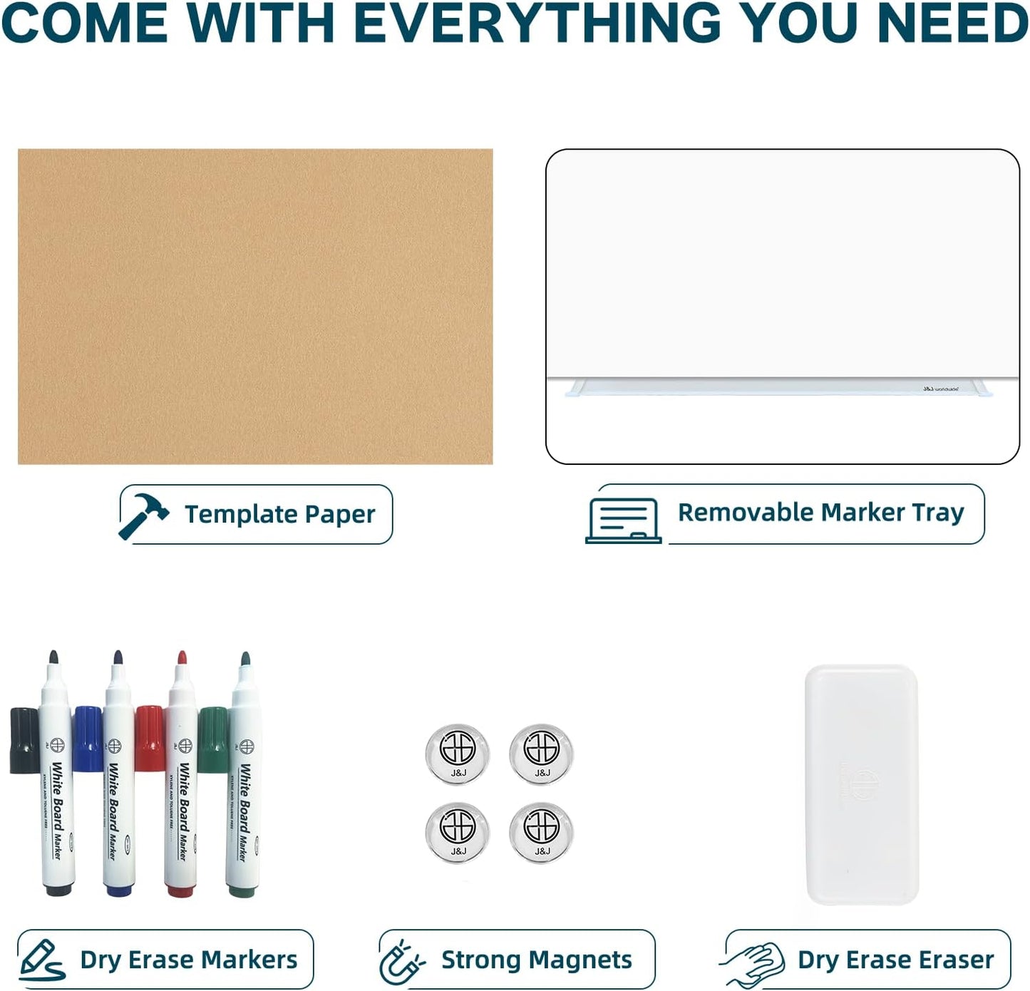 J&J worldwide Glass Dry Erase Board 6' x 3', Glass Whiteboard Magnetic, Large Frameless Glass White Boards for Walls, Includes Magnets, Marker Tray, Eraser for Office, Home, School