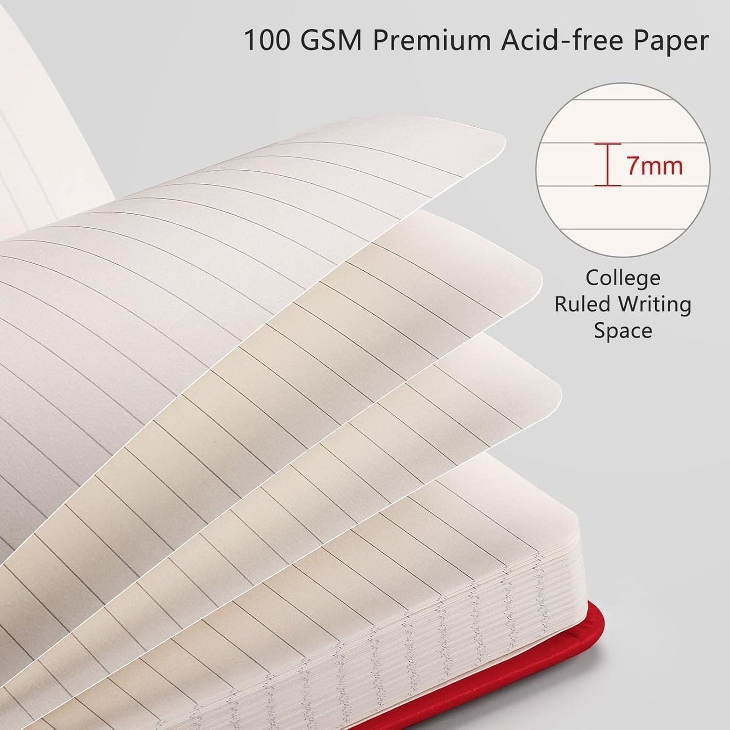 RETTACY Lined Journal Notebook, 2-Pack, 192 Numbered Pages per Pack, A5 Medium Size (5.7'' x 8.3''), for Men & Women, Writing, Work, Leather Hardcover, 100 GSM Thick Paper (Black & Red)