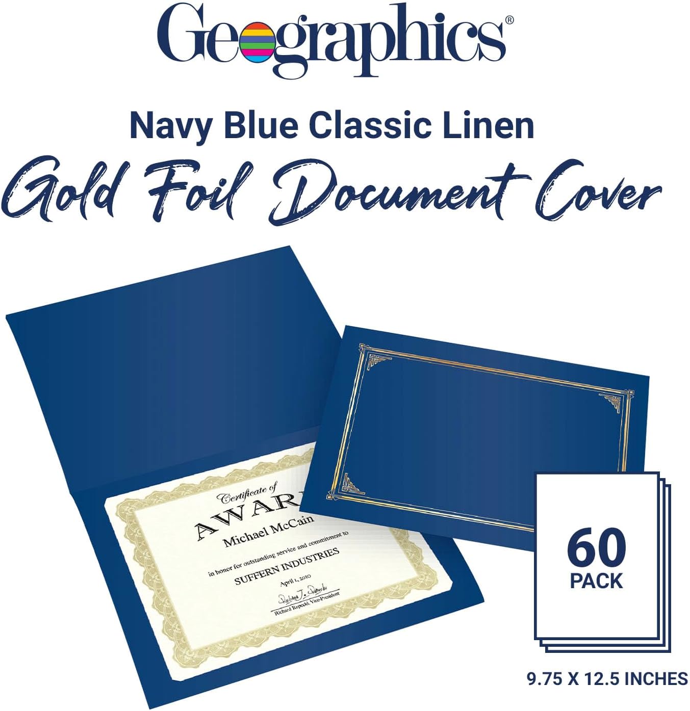 Classic Linen Document Covers 12.5” x 9.75” Navy Blue 60 Pack - Certificate Holders, Diploma Holder, Frame Documents - Premium Linen Texture for Professional Presentation