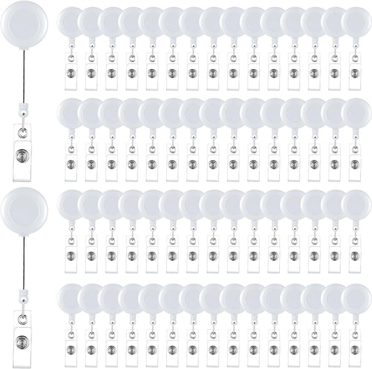 Handepo 200 Pcs Retractable Badge Reels Bulk Retractable Badge Holders with Clips ID Holder Key Ring Clip for Office Worker Students Teachers Doctor Nurse Name ID Card Holder Key Card(White)