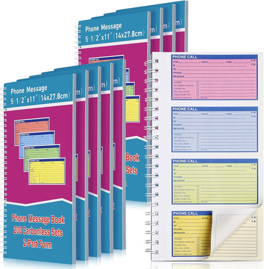 Sinmoe 10pcs Spiral Bound Phone Message Book with Carbon Copy 5-1/2" x 11" 2 Part Colorful Carbonless Telephone Message Pads Duplicate Spiral Phone Call Log Book for Business Office (Rose Red,Blue)