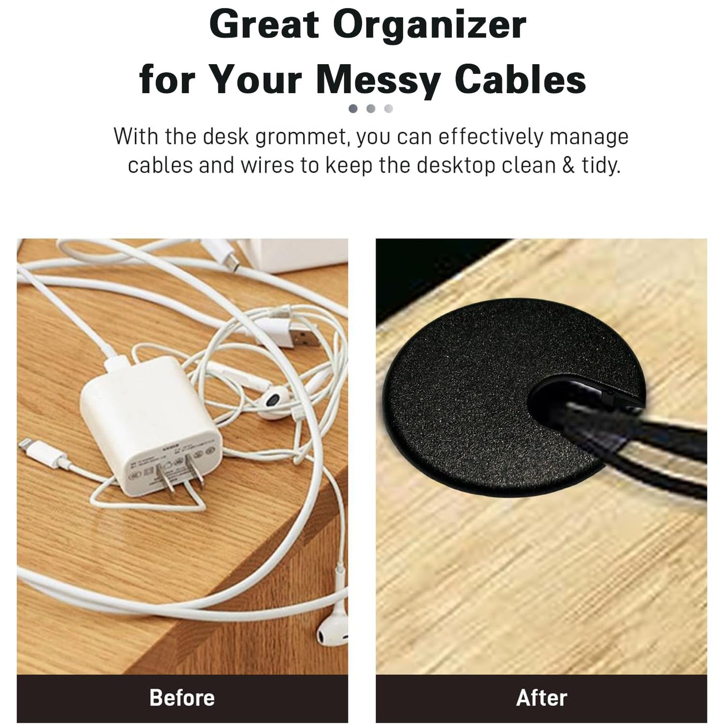 [6 Pack] Desk Grommet 1.5 inch(38mm) Sturdy ABS Plastic Desk Hole Cover for Cables Detachable Desk Hole Grommet for Organizing Home & Office Table Cables - Black