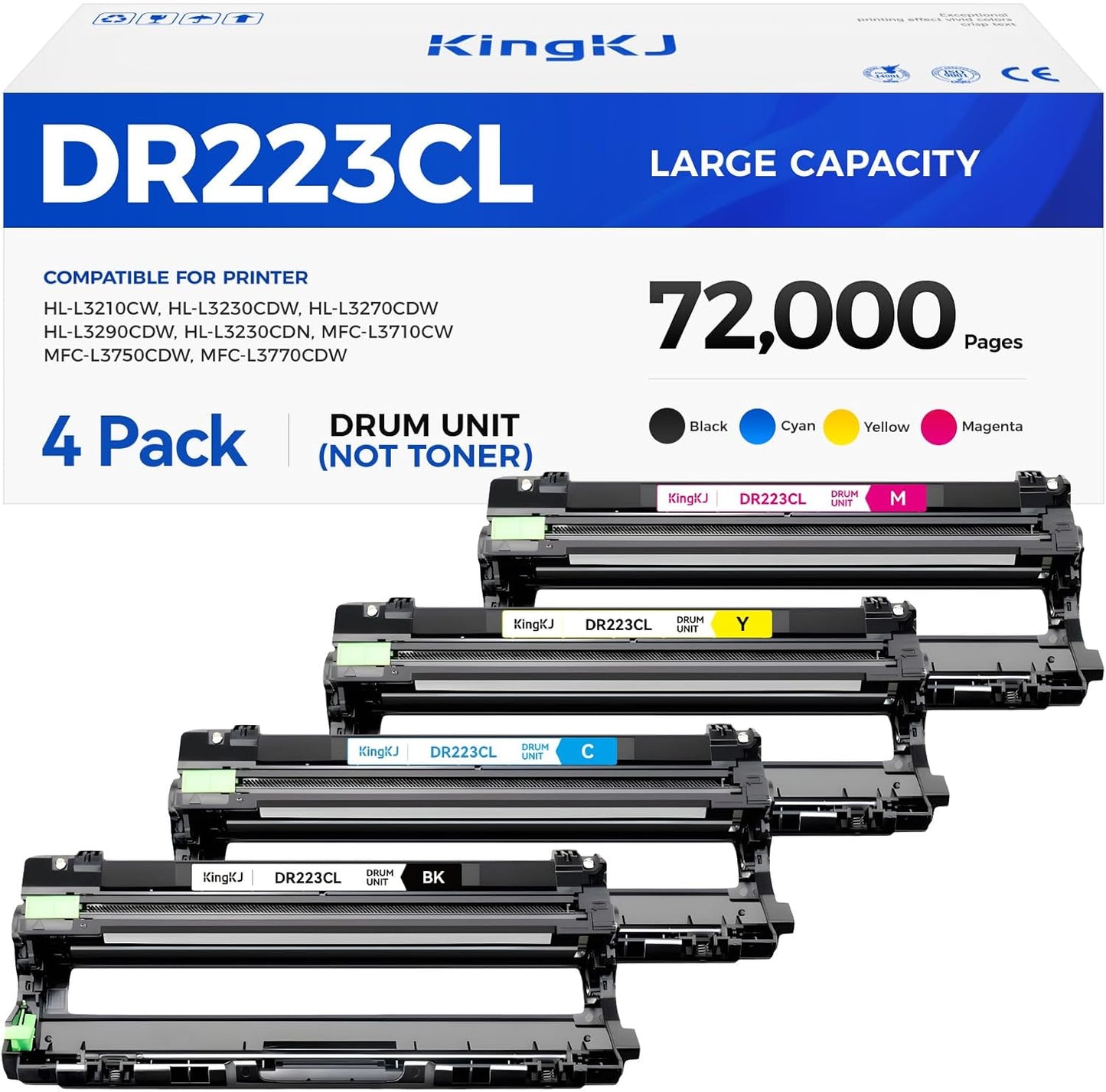 DR223CL DR-223CL Drum Unit (Not Toner)Set 4-Pack Replacement Compatible for Brother DR-223CL Imaging Drum HL-L3270CDW HL-L3210CW MFC-L3770CDW HL-L3290CDW MFC-L3750CDW L3710CW L3230CDW L3230CDN Printer