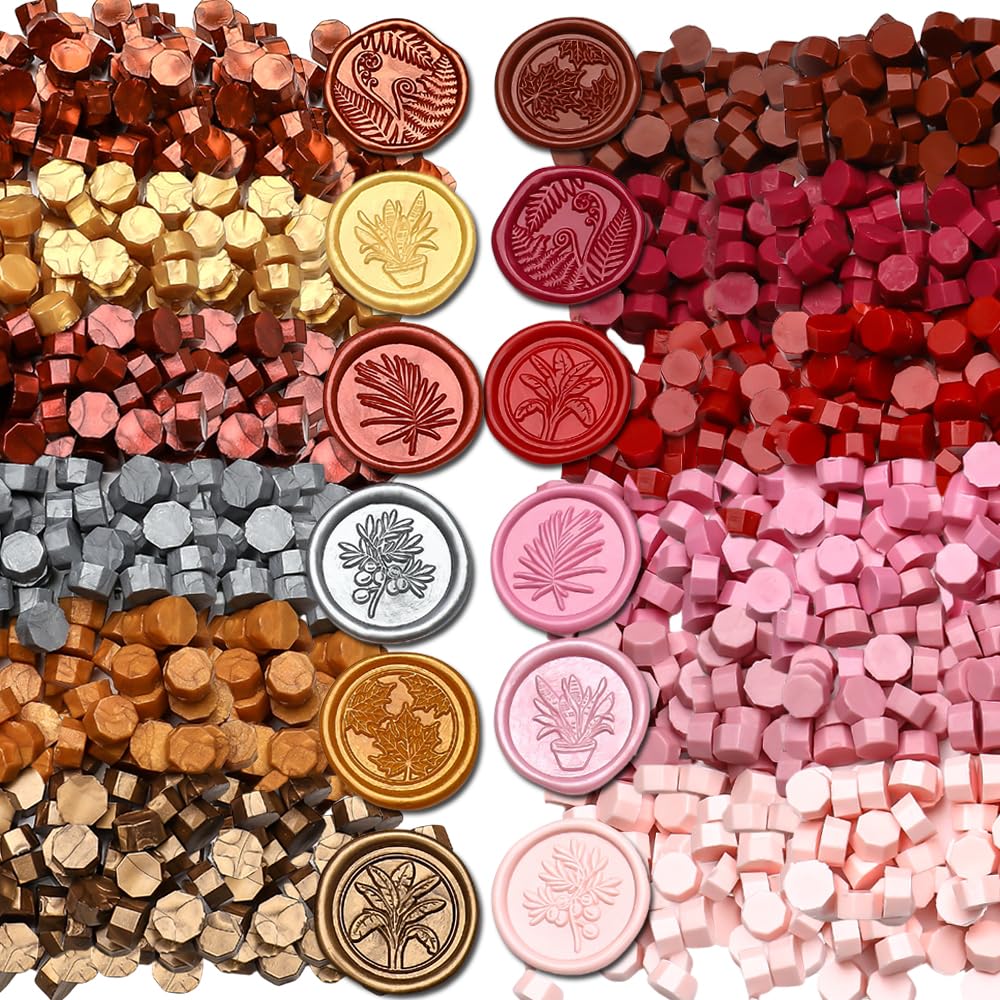 1200pcs Metallic and Red Wax Seal Beads,12 Assorted Metallic Color Sealing Wax Beads Ideal for Wax Seal Stamp Wedding Letter Envelope Decor Wine Bottle Wax Sealing (Metallic&Red)