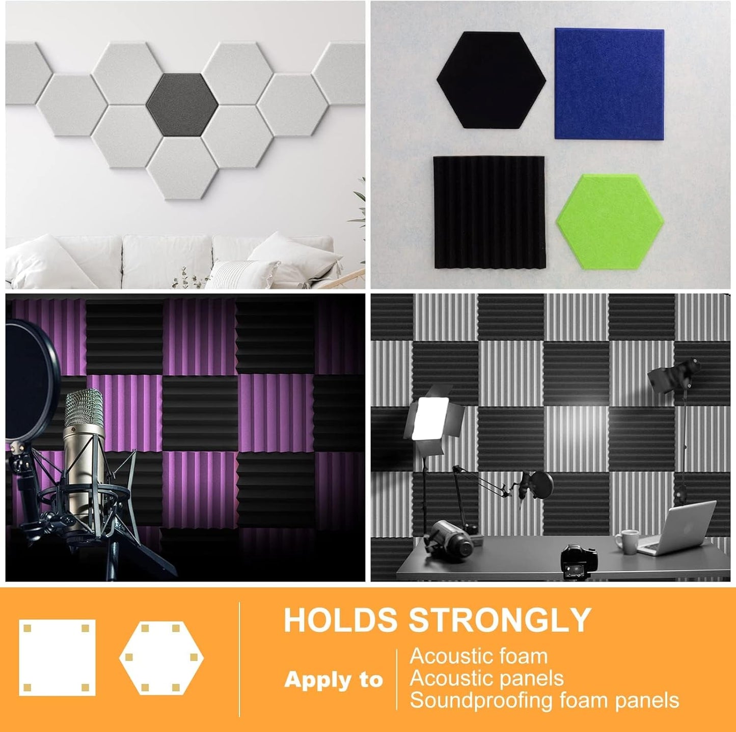 Sonicism Pyramid Sound Proof Foam Panels Double Sided Tape Squares 60 Pack, Heavy Duty Wall Mounting Tape Squares for Polyester Foam Acoustic Panels, 1.4-in Squares, Transparent