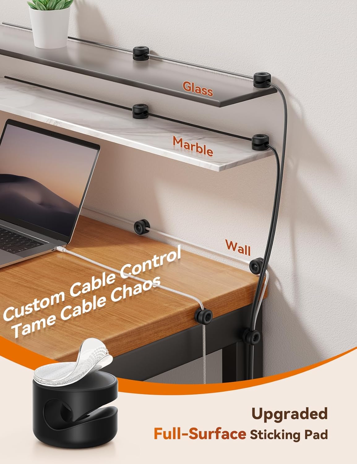 8Pack Cord Organizer JOYROOM Silicone Cable Clips [1s Side-Snap Lock] Desktop Cable Management, Adhesive Phone Charger Wire Keeper for Nightstand Office Workspaces Desk Organization Home Accessories