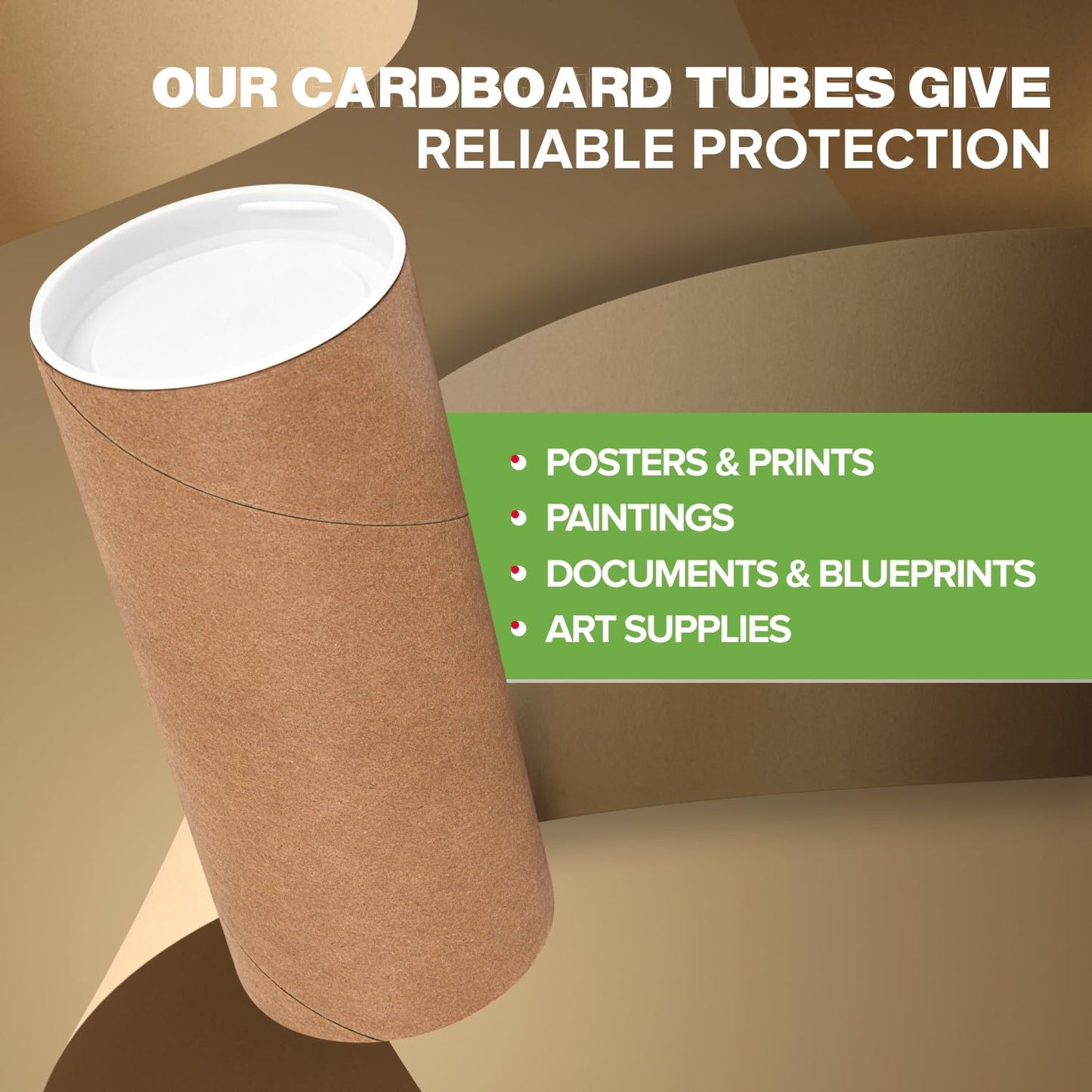 2" x 6" Reinforced Kraft Paper Mailing Tubes, Pack of 4 Tubes with 2 Caps Each – USPS Approved Poster Tube – Made in USA Cardboard Tube for Shipping and Storing Posters, Prints, Artwork, or Documents