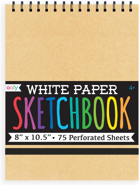 OOLY DIY Cover Large Sketchbook, 8 x 10.5 Inches, White Paper Sketchbook Drawing Book for Kids, Adults, and Artists Great Drawing Pad for Gel Pens, White Pencils, Back to School Supplies