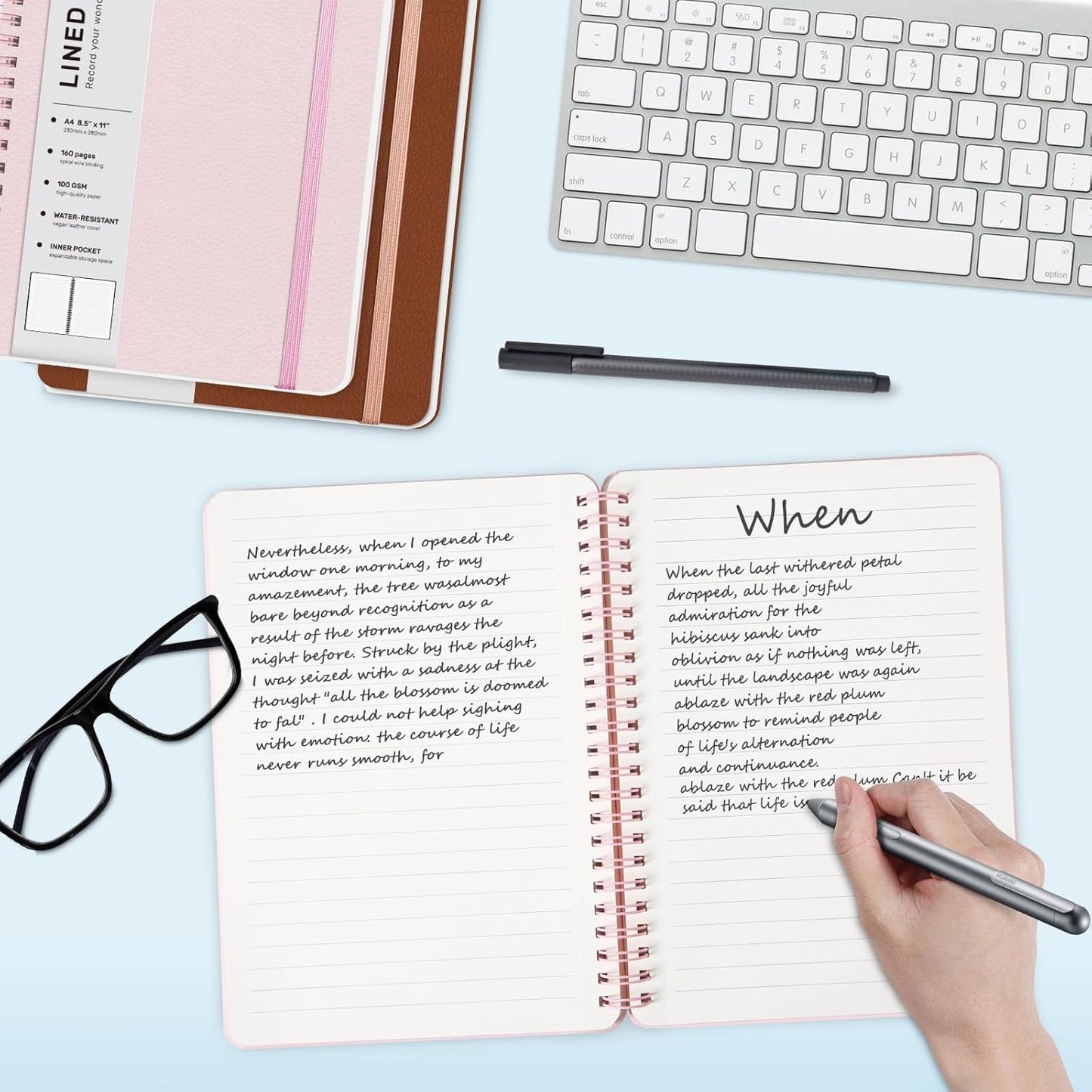 Lined Spiral Journal Notebook, A4 Hardcover Leather Notebook for Work, 8.5''×11'', 100GSM Thick Paper Spiral Bound Journaling Notebooks for Women & Men Office School Note Taking Business, Pink