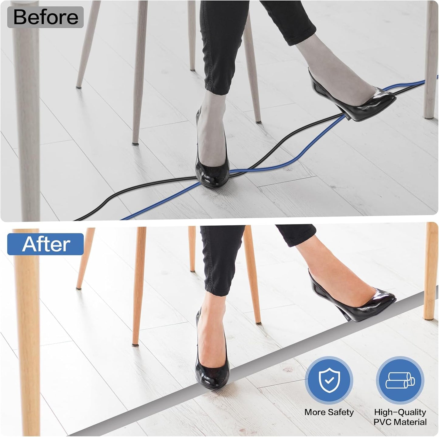 Floor Cord Cover Self Adhesive Cord Hider Floor Extension Cord Covers for Floor Power Cord Protector Cable Management Prevent Cable Trips Cable Cavity 0.47" W x 0.27" H (Grey, 10Ft)