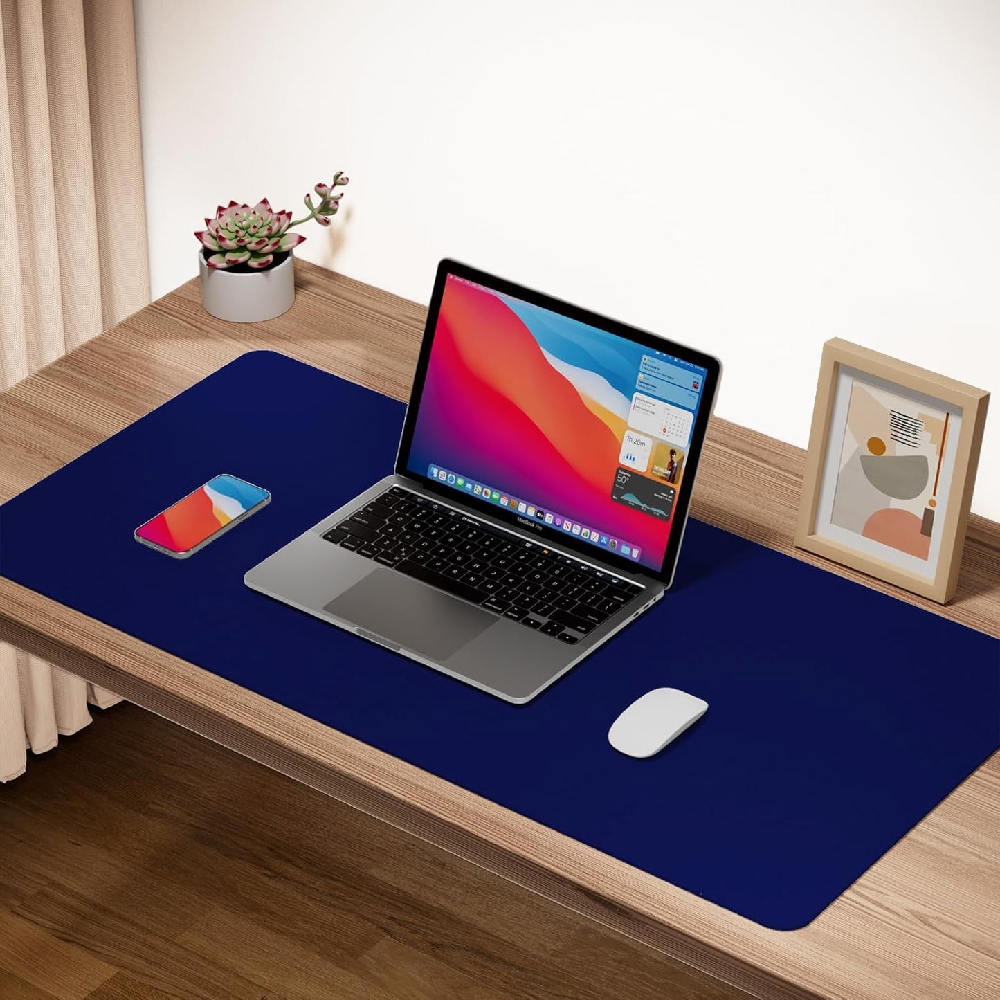 Boutilon Leather Desk Pad Protector,Non-Slip Mouse Pad,Laptop Desk Pad,Office Mouse Mat,Waterproof Leather Desk Blotter,Desk Writing Pad for Office and Home (M-Navy,30"x14")