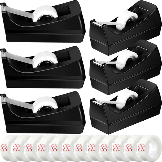 Yahenda 6 Pack Desktop Tape Dispenser Non Skid Base with 0.7 x 985 Inches Invisible Tape Refills Bulk Weighted Roll Dispenser for Office Home School