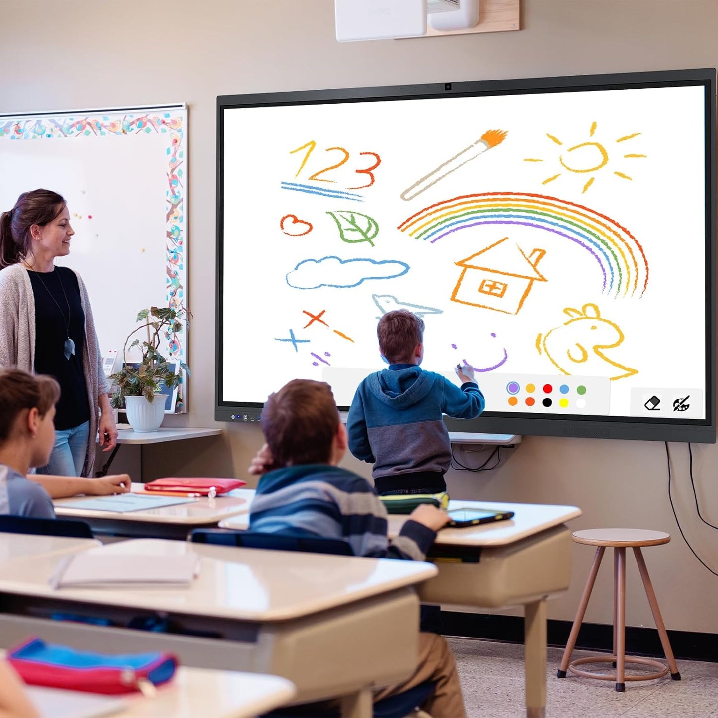 Smart Board,55" Smart Board for Classroom Office Home, 4K UHD Touch Screen Open Dual System Smart Whiteboard,Digital whiteboard with 48MP HD Camera(Board+Wall Mount Included)