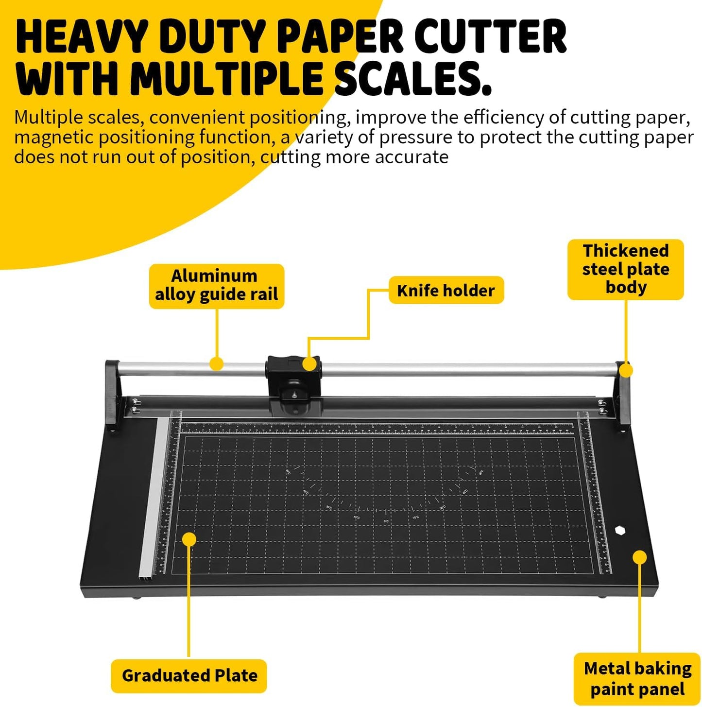 24 Inch Rolling Cutter Precision Rotary Paper Trimmer,Manual Heavy Duty Professional Rolling Trimmer for Photo Paper,Film,Art Paper Jam,Office Paper, Thin Plastic Soft Board,PVC,Cutting Table