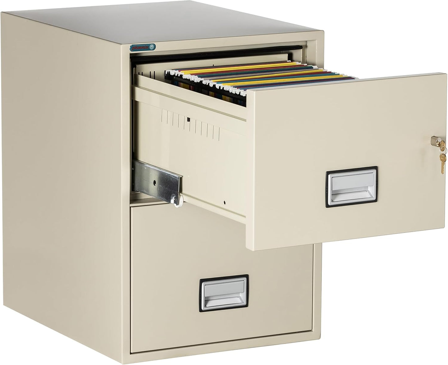 25 inch 2-Drawer Vertical Fireproof File Cabinet – Legal and Letter Size Filing – Key Lock – Water Resistant Seal – Fire and Impact Rated – Putty Finish – Model LGL2W25P