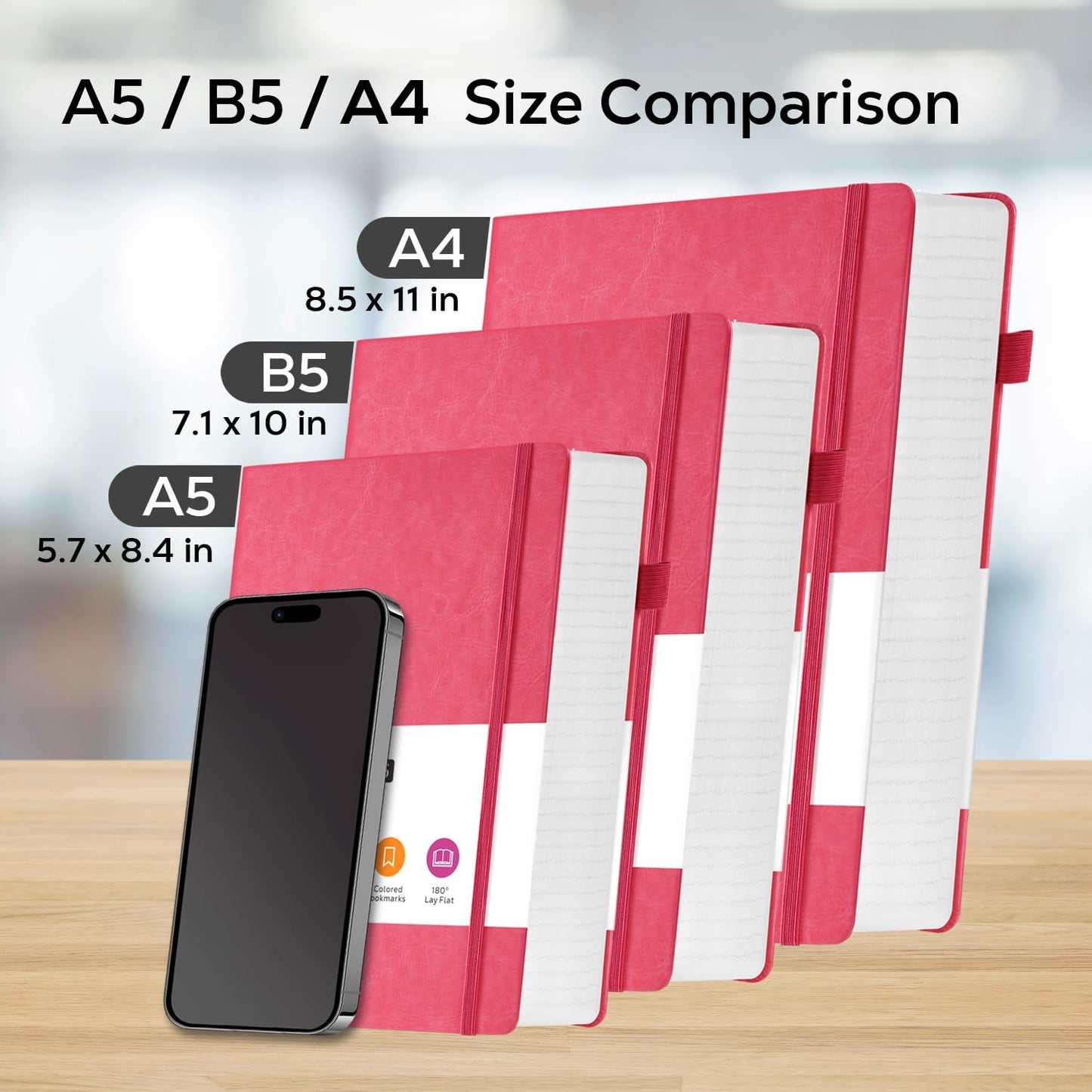 Bullet Lined Journal Notebook for Women/Men Writing Work, 320 Pages B5 Large Pink Leather Daily Diary Journals Note book College Ruled for Note Taking, 100Gsm Thick Paper, 7.1'' X 10''