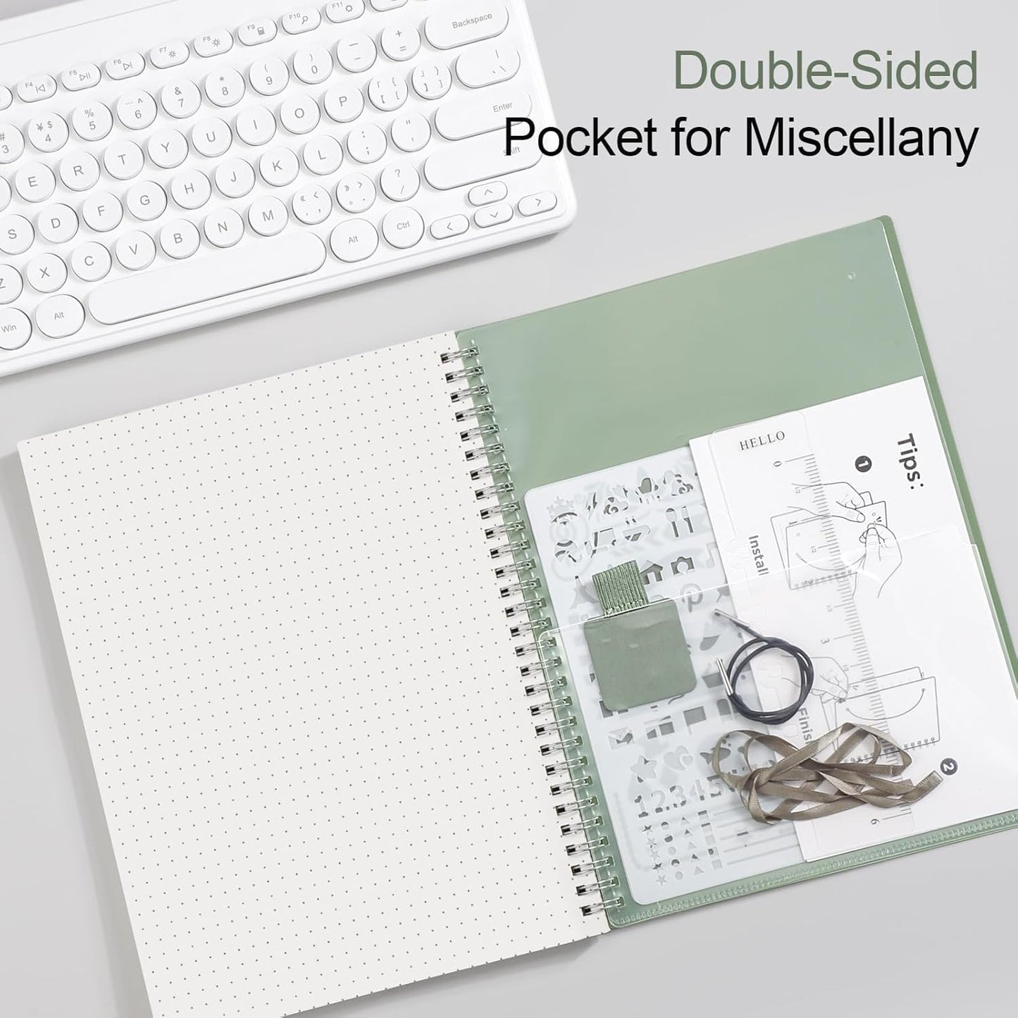 AHGXG Bullet Dotted Journal - Dot Grid Spiral Notebook 8.5" x 11", A4 Large Dotted Notebook, 100 GSM Thick Paper, Waterproof Plastic Cover Journals for Bullet Journaling, Sketching, Sage Green