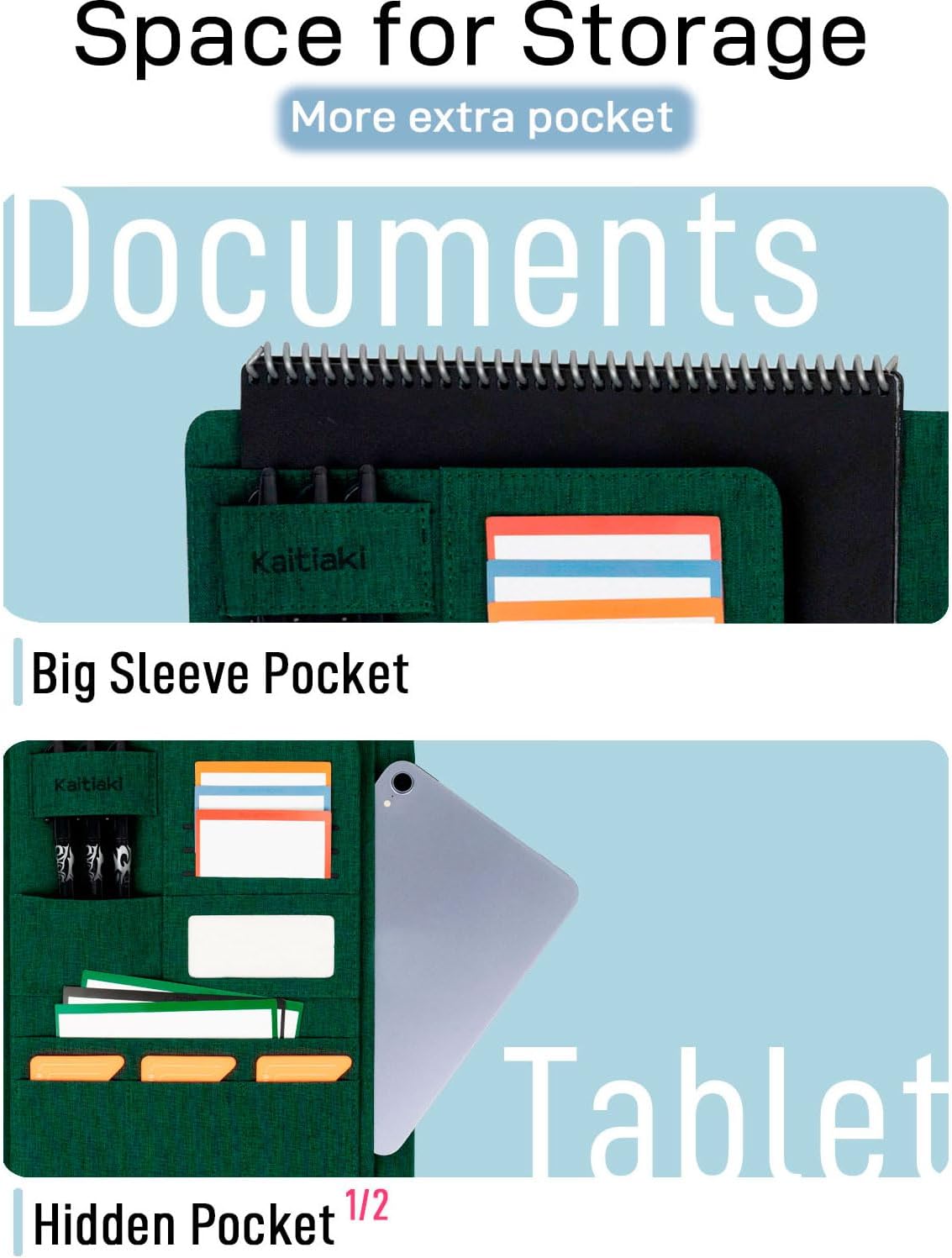 Sturdy Planner Cover for Rocketbook Smart Notebook - Water-Resistant Fabric Padfolio, Business Padfolio with Zipper Pen Pocket, Fits 8.5 x 11 Letter Size, Rocketbook Accessories (Green)