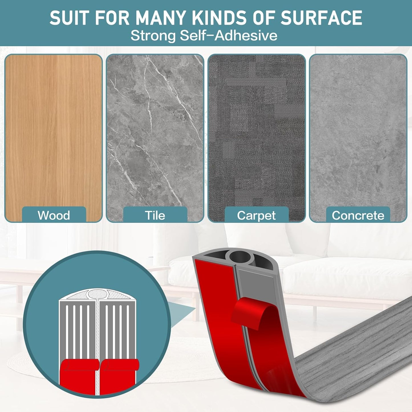 Floor Cord Cover Self Adhesive Cord Hider Floor Extension Cord Covers for Floor Power Cord Protector Cable Management Prevent Cable Trips Cable Cavity 0.32" W x 0.32" H (Light Grey Wood, 10Ft)