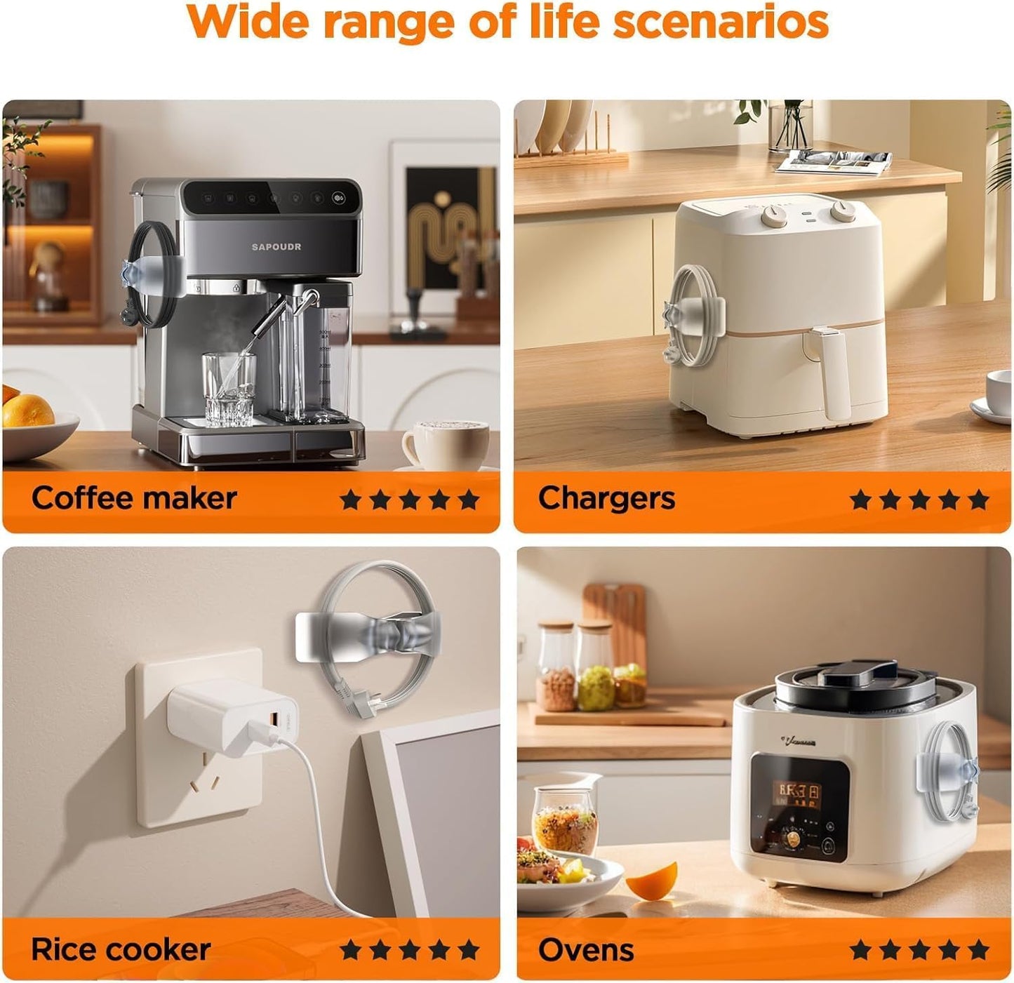 Appliance Cord Organizer for Kitchen Appliances Stick On Cable Winder Keeper, Hook Clip for Kitchenaid Mixer, Home Gadget Accessories for Easy Storage and Organization (6PCS)