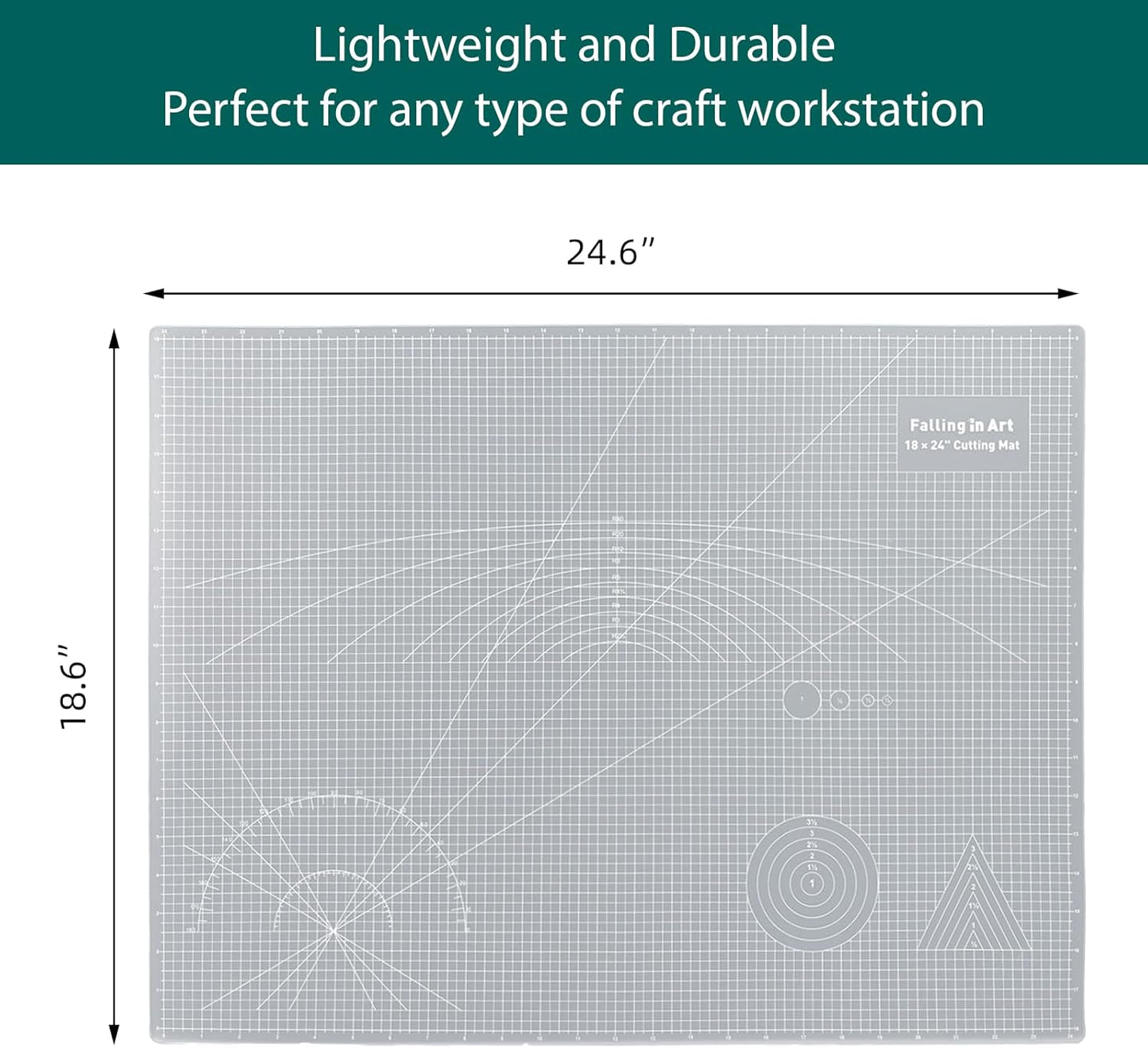 Falling in Art Self Healing Cutting Mat, 18x24" Cutting Mats for Sewing, Double-sided 5-Ply Fabric Cutting Board for Crafting, Quilting and Sewing Projects, White
