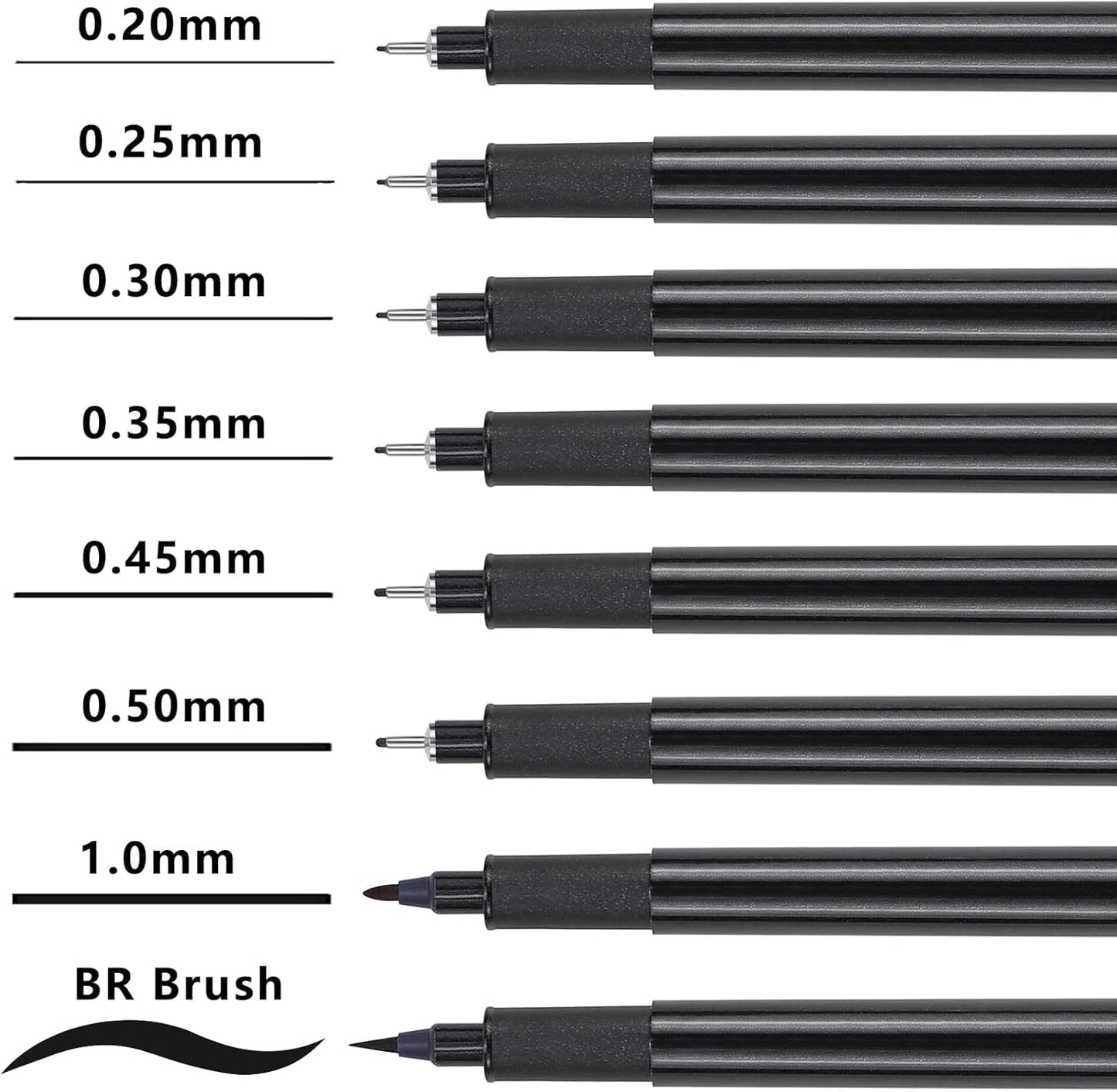 Muchcute Micro Fineliner Drawing Art Pens: 8 Black Fine Line Waterproof Ink Set Artist Supplies Archival Inking Markers Liner Professional Sketch Outline Crafts Sketching Watercolor Zentangle Stuff