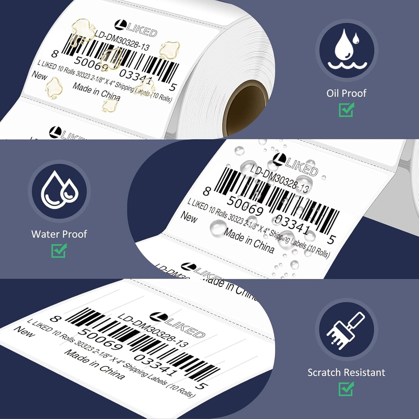L LIKED 3" x 2" Direct Thermal Labels, Permanent Adhesive Barcode Shipping Label & Compatible with Rollo, Zebra and Other Desktop Printers (1 Roll, 700 Labels)